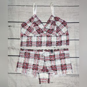 NWT/NWOT Torrid Sz 2/3 Red/White Plaid Lace Bralette and Panties Set